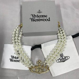 Vivienne Westwood Pearl Choker Necklace GOLD TONE